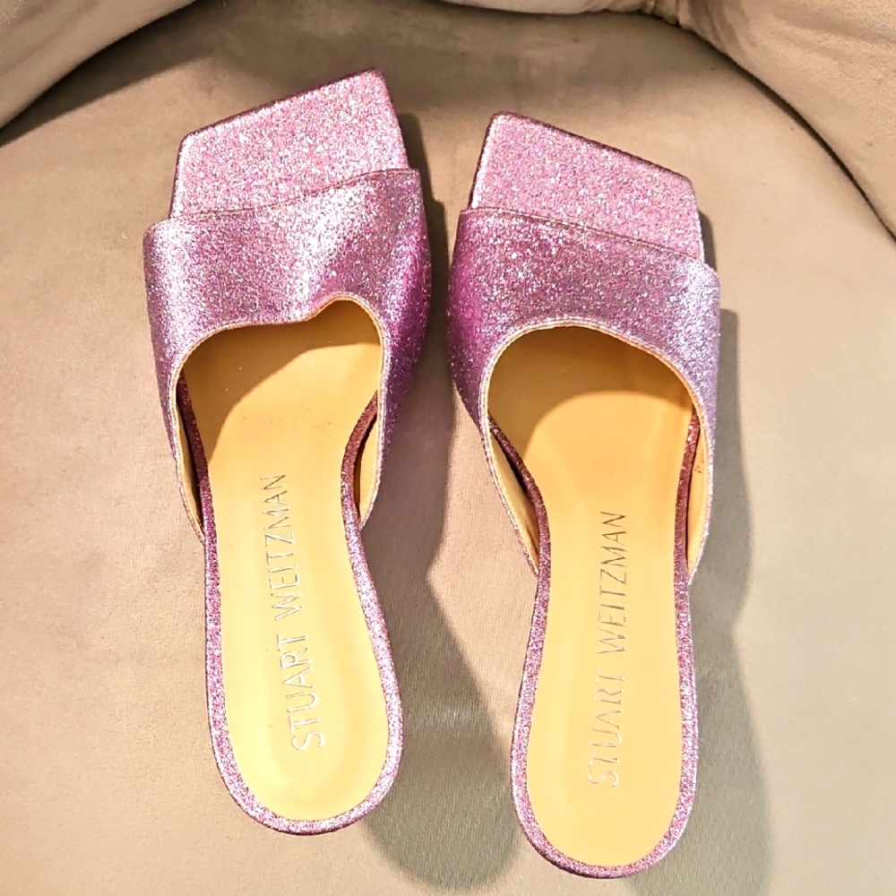 Stuart Weitzman Purple Glitter Women's Slide Sandals BRAND NEW NEVER WORN